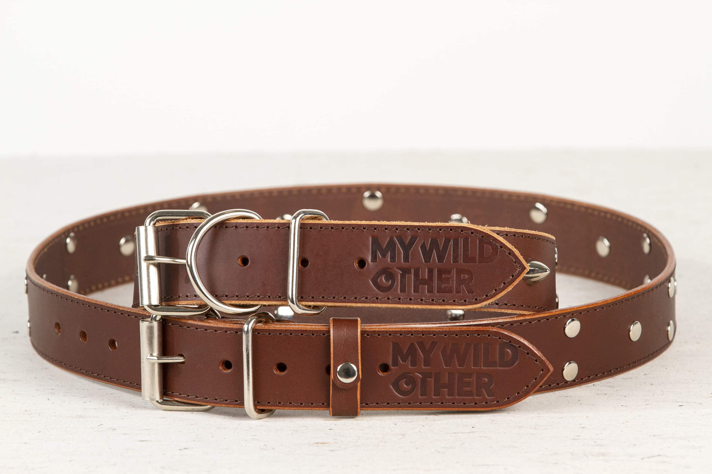 Handmade brown leather STUDDED dog collar | animalistus