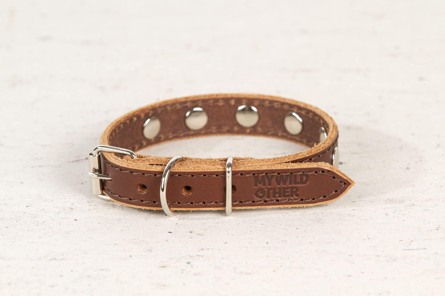 Handmade brown leather STUDDED dog collar | animalistus