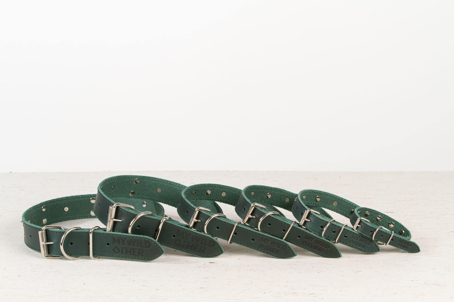 Handmade green leather STUDDED dog collar | animalistus