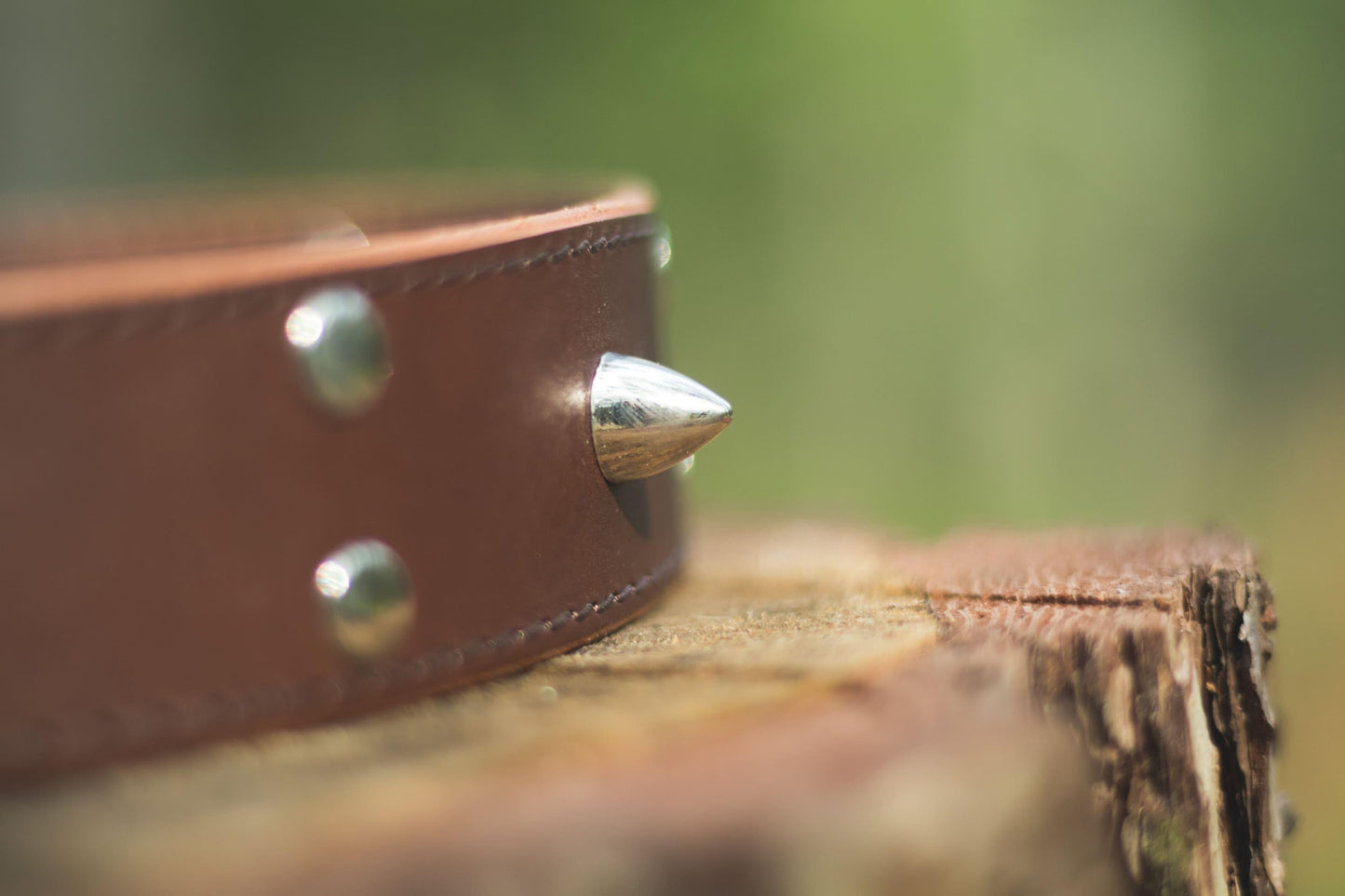 Handmade brown leather STUDDED dog collar | animalistus