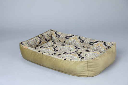 2-sided bohemian style dog bed. DARK KHAKI - premium dog goods handmade in Europe by animalistus