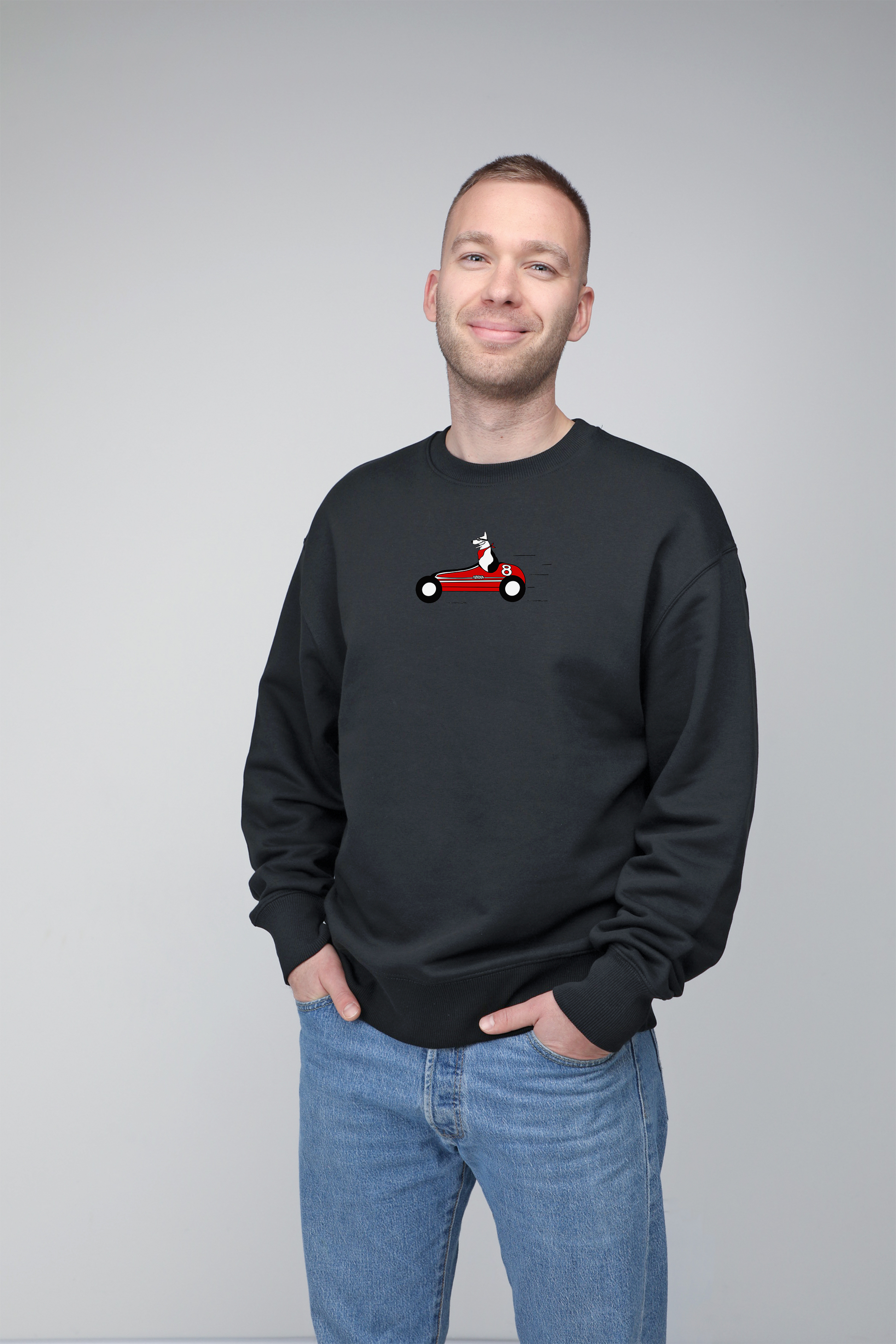 Retro racer dog | Crew neck sweatshirt with dog. Oversize fit | Unisex | animalistus