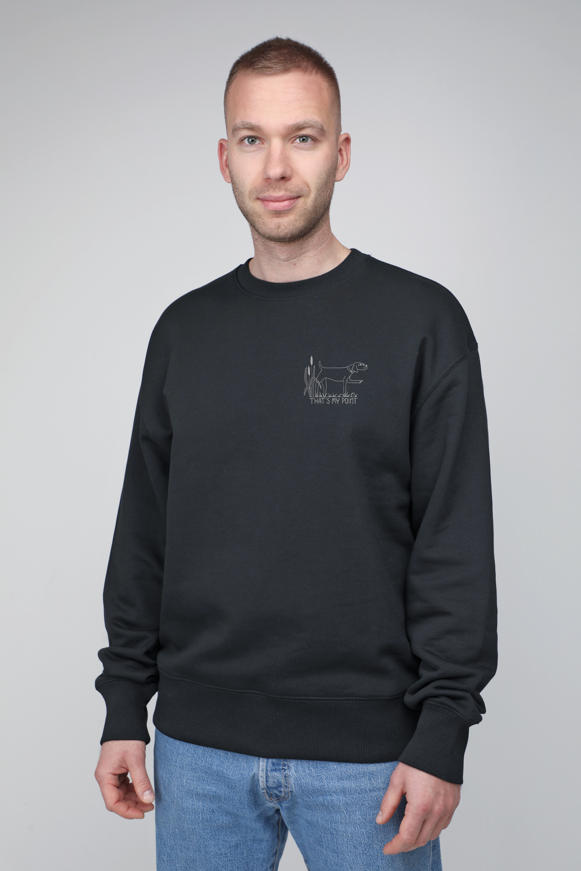 That's my point | Crew neck sweatshirt with embroidered dog. Oversize fit | Unisex | animalistus