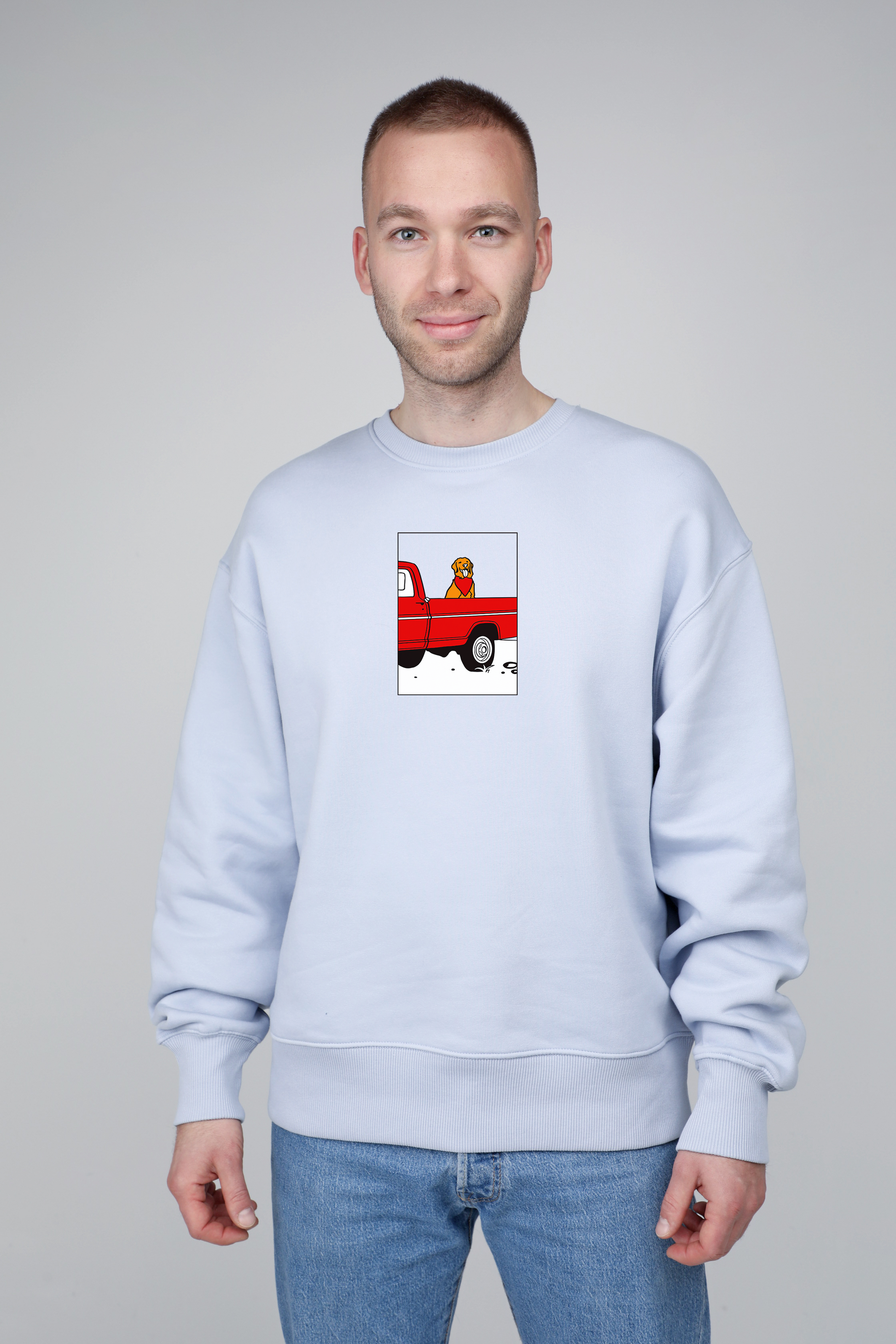 Pickup truck dog | Crew neck sweatshirt with dog. Oversize fit | Unisex | animalistus
