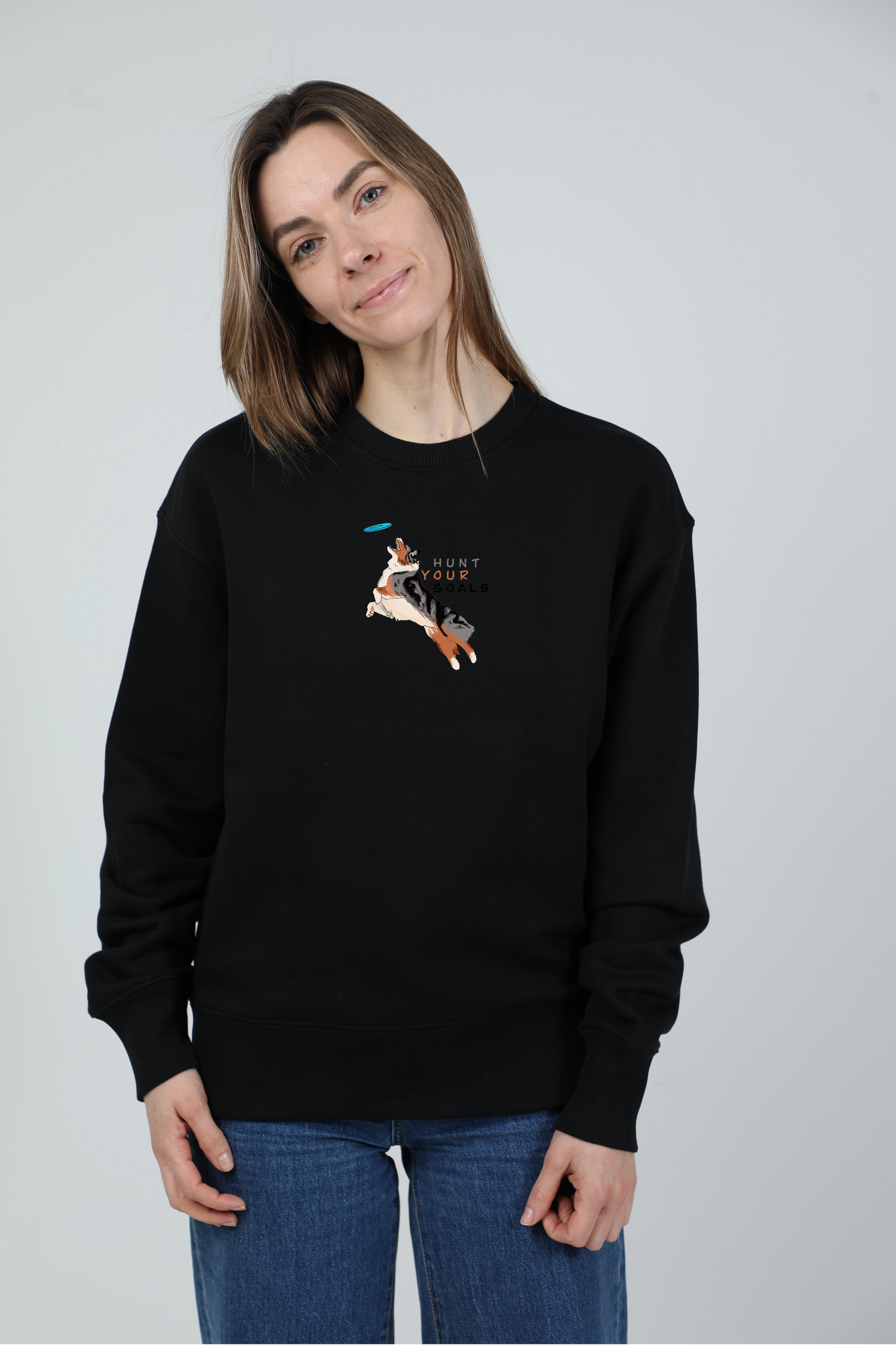 Hunt your goals | Crew neck sweatshirt with dog. Oversize fit | Unisex | animalistus