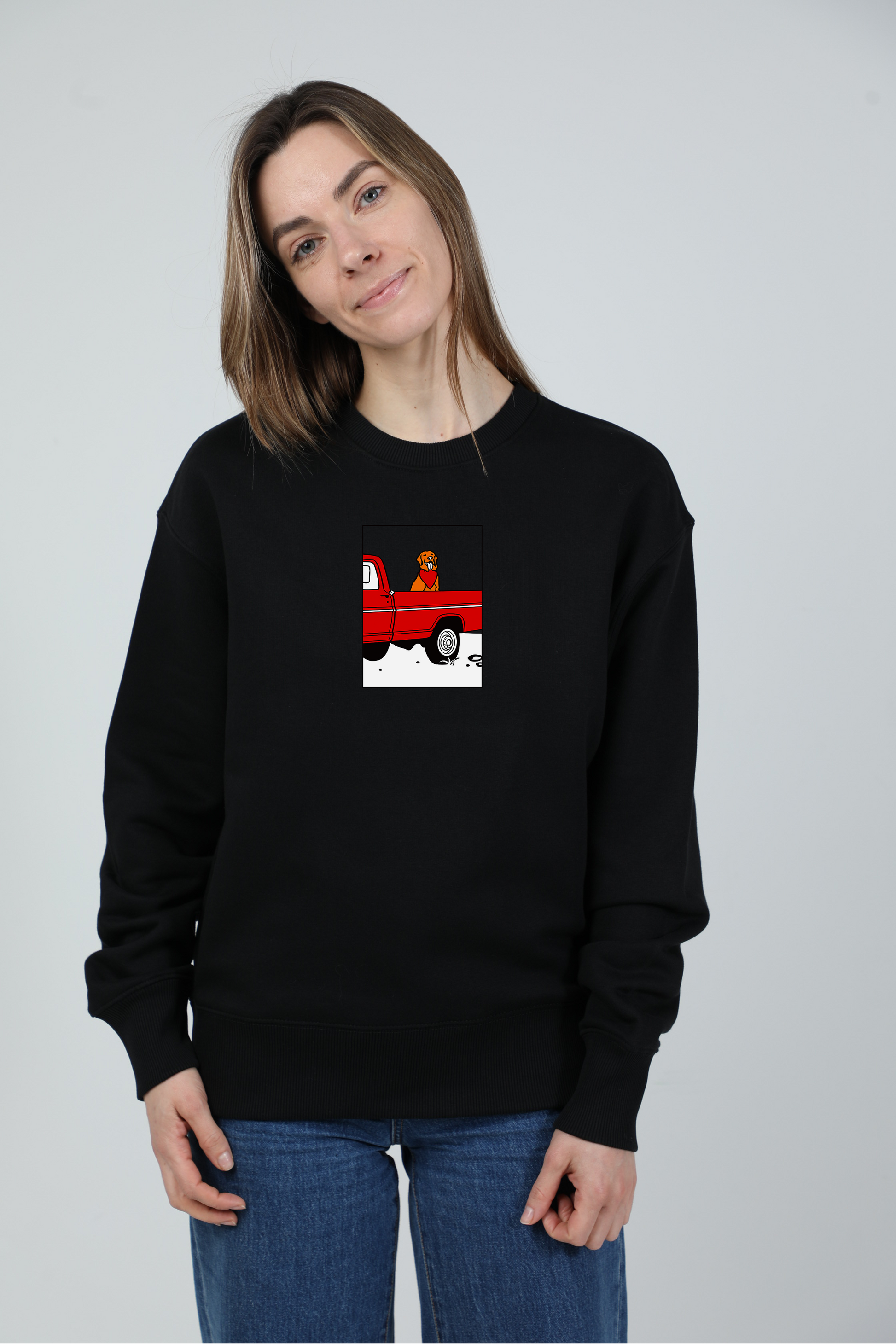 Pickup truck dog | Crew neck sweatshirt with dog. Oversize fit | Unisex | animalistus