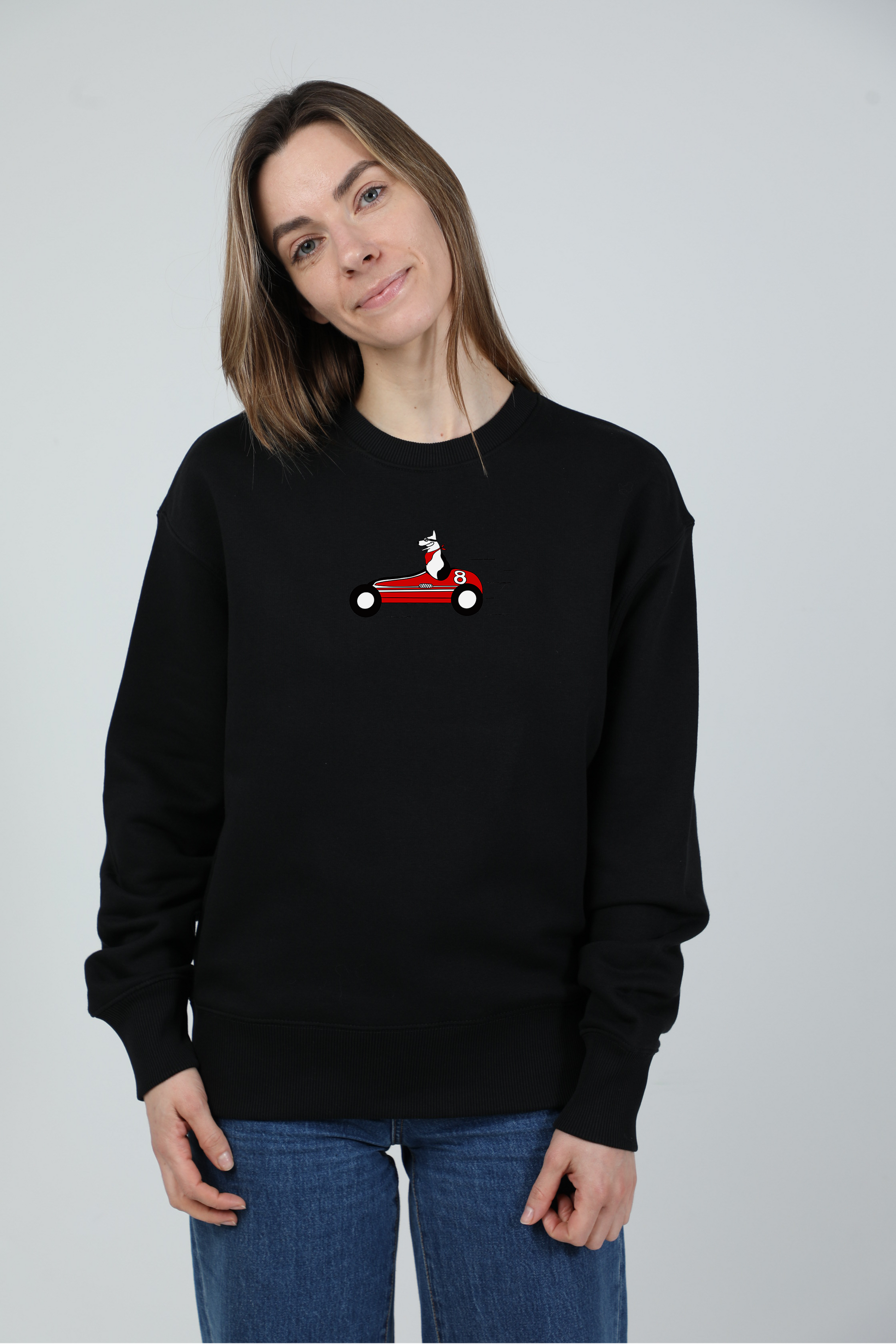 Retro racer dog | Crew neck sweatshirt with dog. Oversize fit | Unisex | animalistus