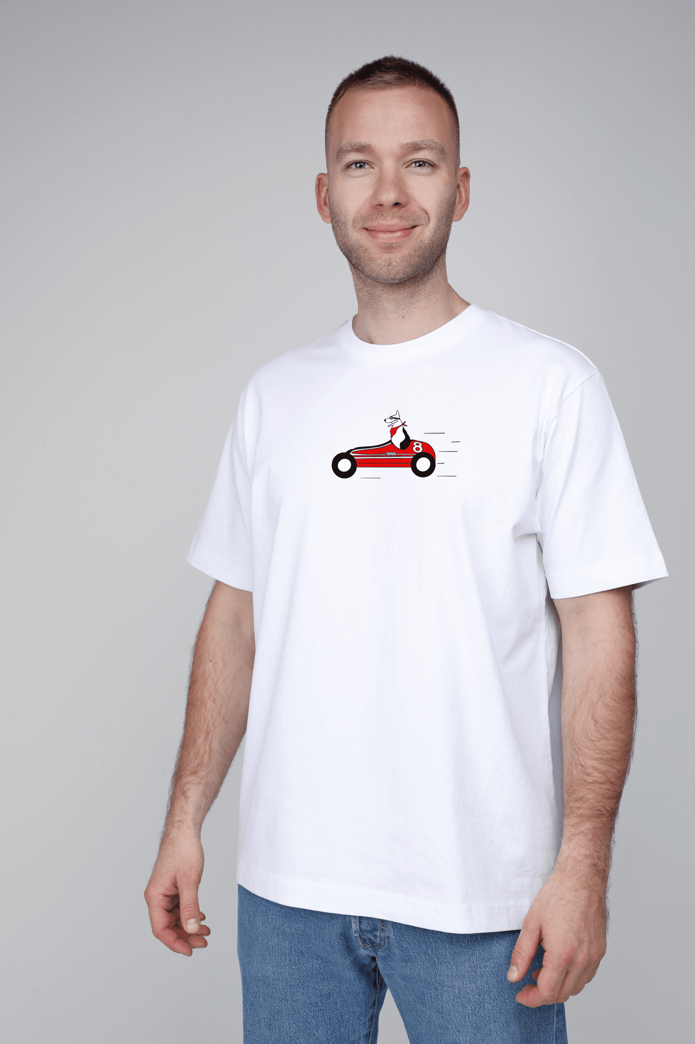 Retro racer dog | Heavyweight T-Shirt with dog. Oversized | Unisex | animalistus