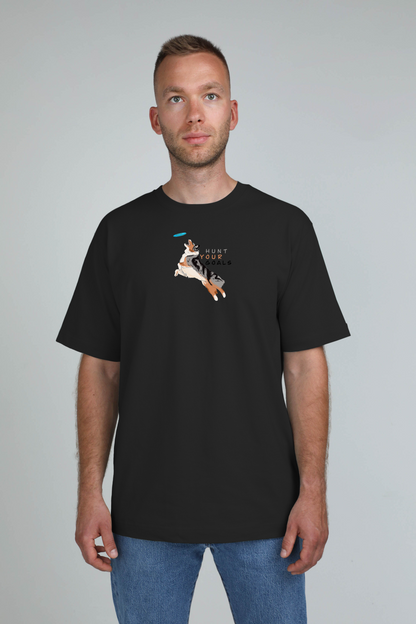 Hunt your goals | Heavyweight T-Shirt with dog. Oversized | Unisex - premium dog goods handmade in Europe by animalistus
