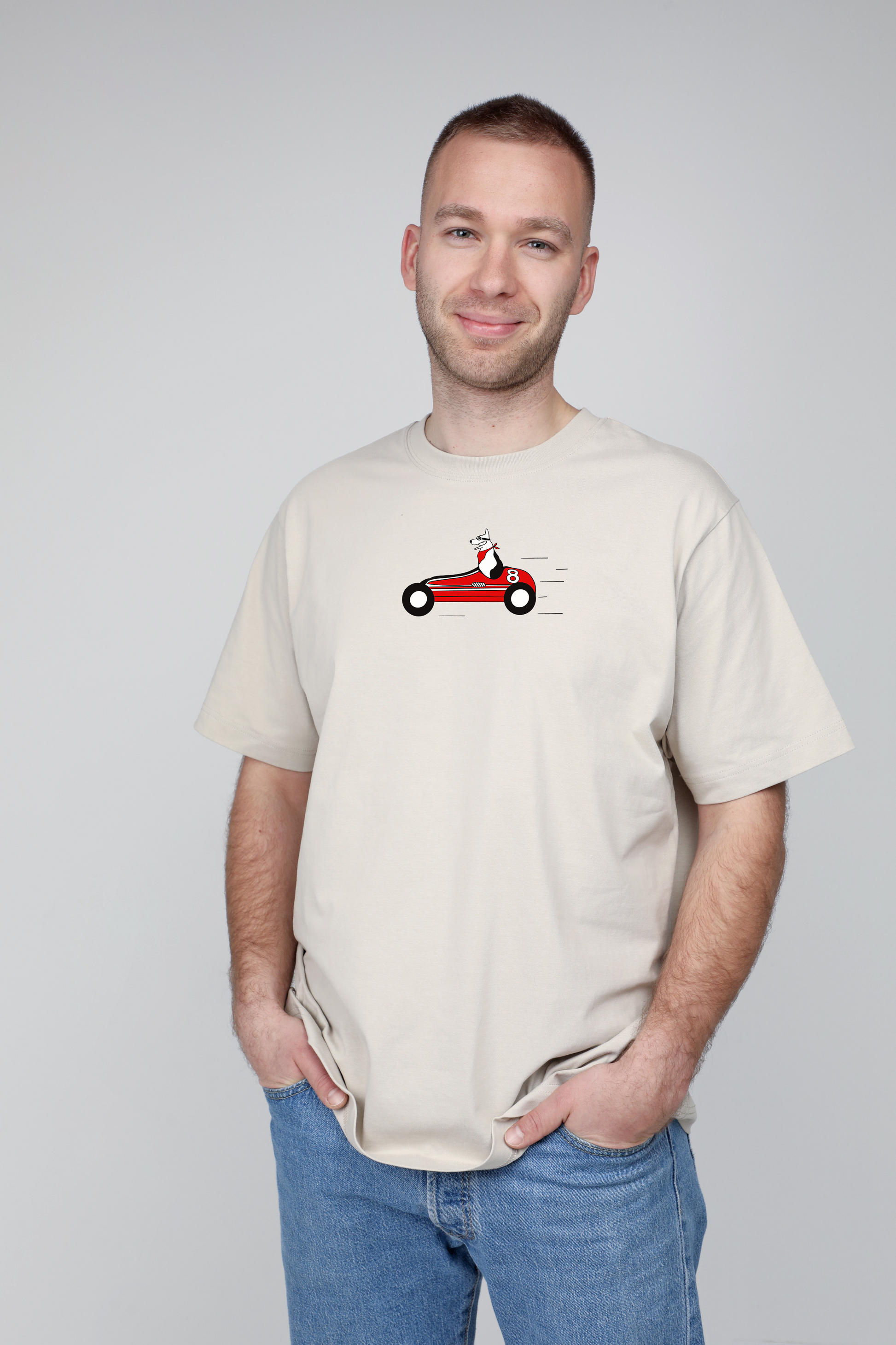 Retro racer dog | Heavyweight T-Shirt with dog. Oversized | Unisex | animalistus