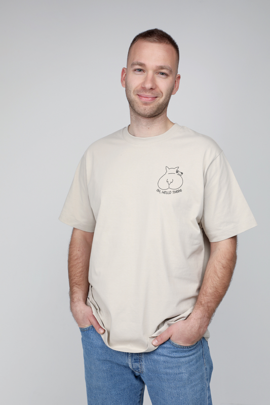 Oh, hello there! | Heavyweight T-Shirt with embroidered dog. Oversized | Unisex | animalistus