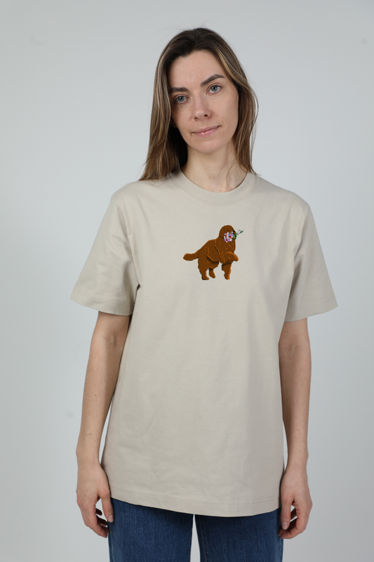 Giant dog with flowers | Heavyweight T-Shirt with dog. Oversized | Unisex | animalistus