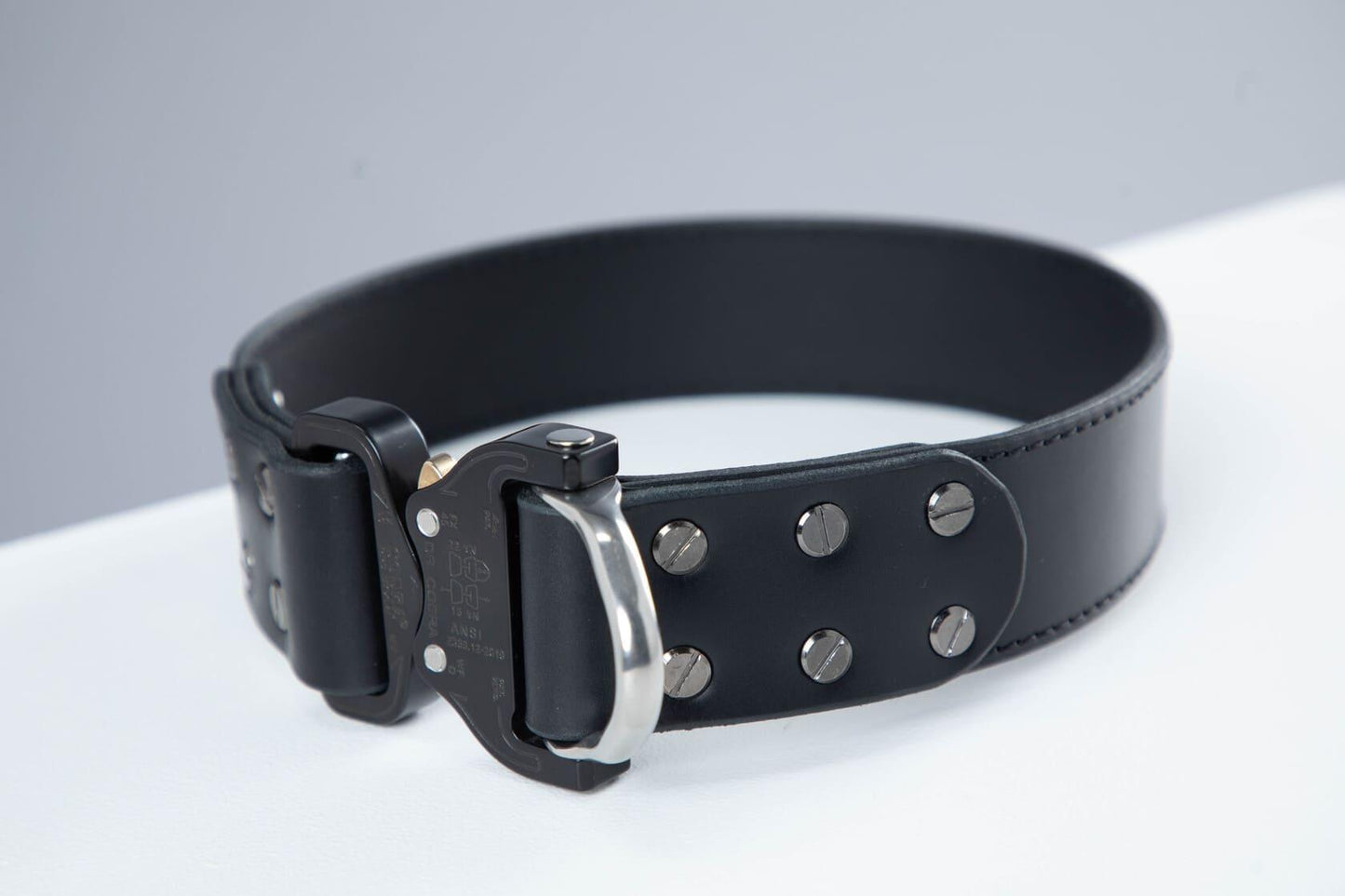 Black leather dog collar with COBRA® buckle | animalistus