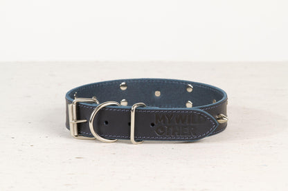 Handmade blue leather STUDDED dog collar | animalistus