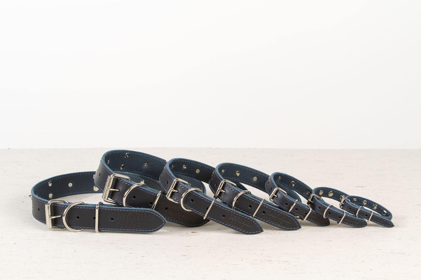 Handmade blue leather STUDDED dog collar | animalistus