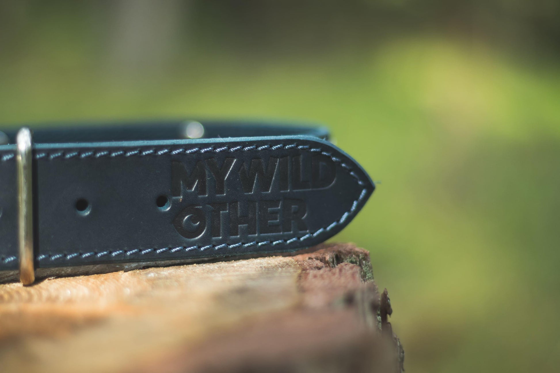 Handmade blue leather STUDDED dog collar | animalistus